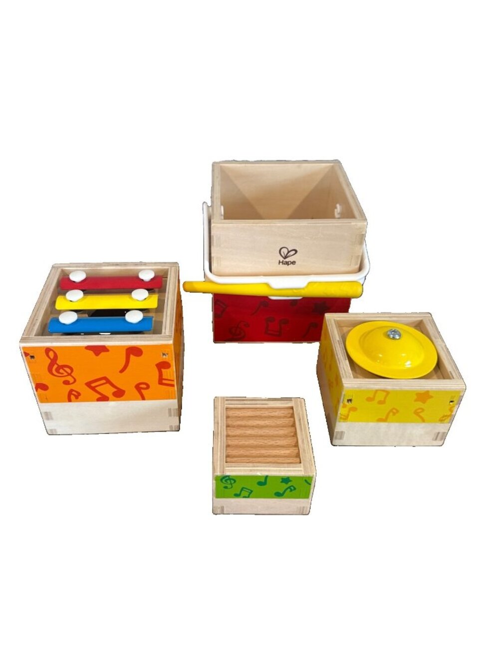 Hape Wooden Musical Stacking Cubes Kids Toddler Instrument Set 5-Piece Lot